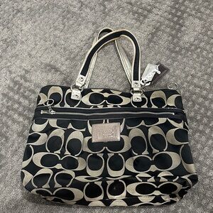 Coach Black and Silver Signature Tote